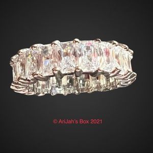 Silver Emerald Cut Diamond Eternity Band Size 9